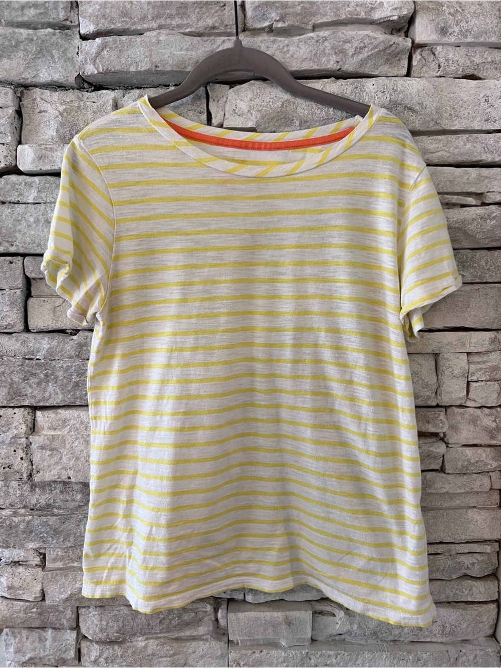 Joules White Tee with Yellow Stripes